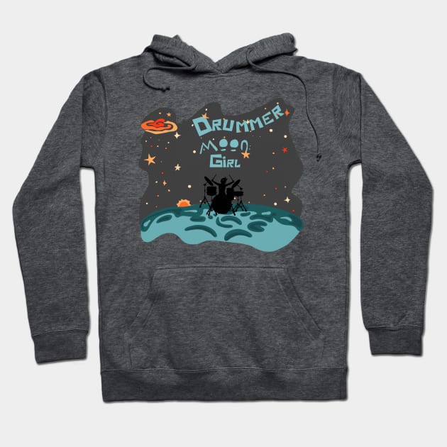 Drummer Moon Girl Hoodie by Slightly Unhinged